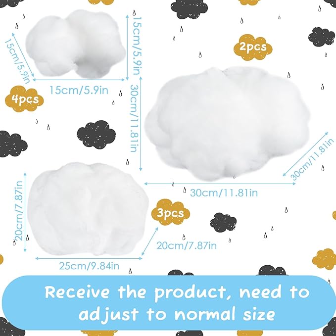 Jetec 9 Pieces Artificial Cloud Props Imitation 3D Cloud Shape Hanging Decorations Room DIY Decorative Hanging Ornament for Wedding Party Stage Show Decor (Small,Medium and Large Size)