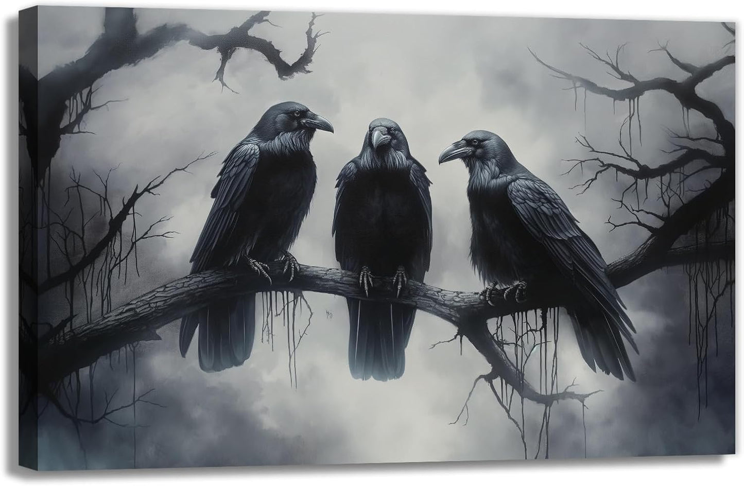 OAAPITI Halloween Wall Art Black Raven Art Poster Night Forest Landscape Pictures Print Scary Weird Black Crow Living Room Home Bedroom Decor(Artwork-5,16"x24")