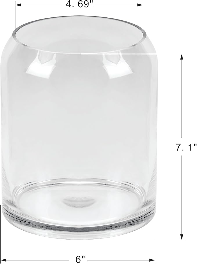 7" High 6" Wide Large Handmade Scandinavian Clear Glass Vase, Glass Flower Vase, Vase for Bouquet, Modern Glass Vase, Dome Glass Vase, Glass Terrariium, Hurricane, Centerpiece (Clear, 5.9"x7.1")