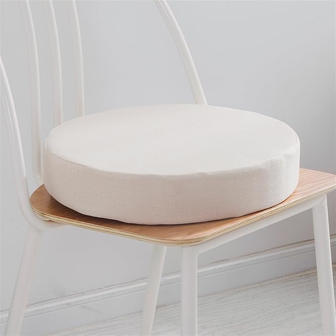 Reyox Thicken Cotton Linen Chair Cushion, Non Slip Seat Cushion for Recliners, Armchairs 3" Thick Round White 20" x 20"