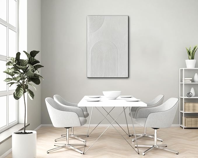 Creespi Hand Painted White Textured Wall Art 24x36 inch,Modern Abstract Oil Painting On Canvas,Minimalist Art Paintings for Wall Decorations
