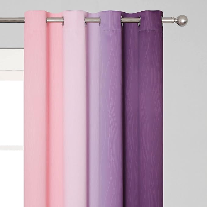 Estelar Textiler Pink and Purple Blackout Curtains for Bedroom, Thermal Insulated Drapes 108 Inches Long, Full Light Blocking Energy Saving Long Curtains for Living Room, 52Wx108L, 2 Panels