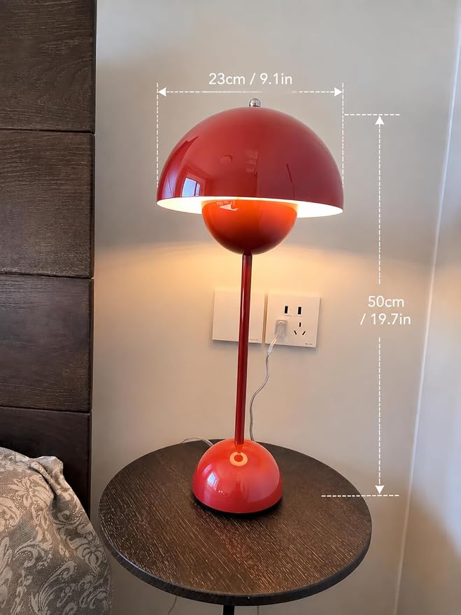 19inch Modern Flower Bud Lamp Corded Touch Lamp Nordic Minimalist Mushroom Lamp Nightstand Bedside Lamp for Bedroom Living Room(Brown Red) Big