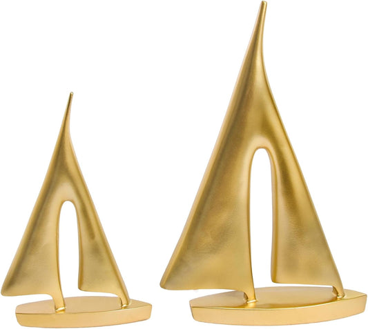 Modern Sculptures Home Decor, Gold Sailboat Decor Ornament, Boat Decorations Statue Decor, Art Sculptures and Statues, Sailboat Gifts Home Office Bathroom Shelf Decor Nautical Decor (2 Pack)