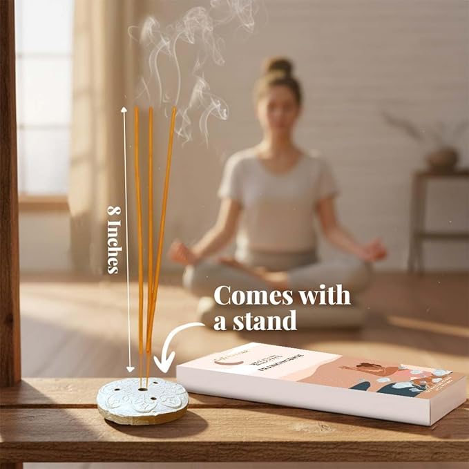 Folkulture Incense Sticks with Holder (100 Sticks)| Frankincense Incents Stick for Meditation, Relaxation, Gifts | No Charcoal,Organic,Non Toxic, 45 Mins, Slow Burning Insence-Sticks - Yoga Inspired