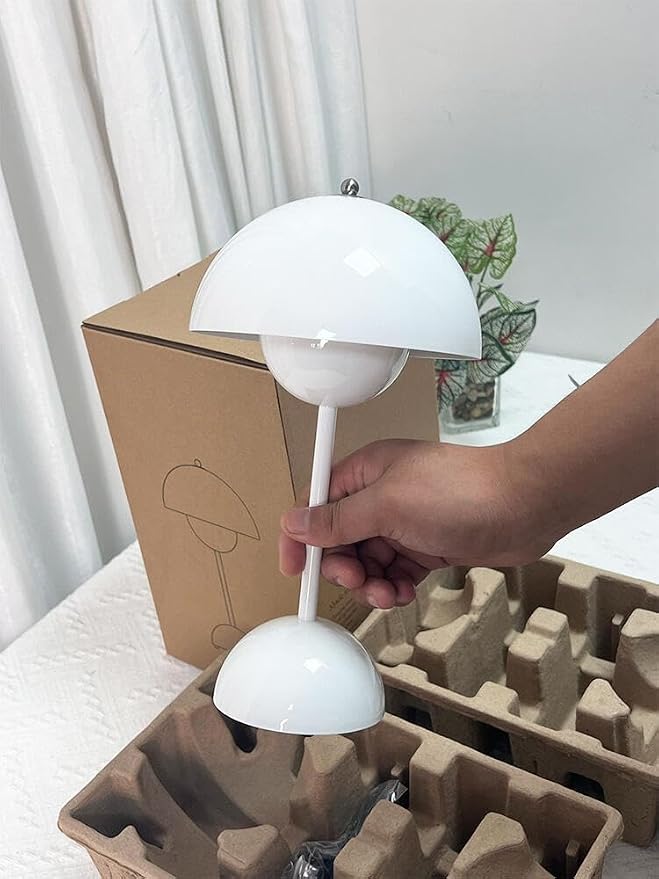 Modern Flower Bud Lamp 12" Cordless Touch Lamp Dimmable 2600mAh Rechargeable Desk Lamp Nordic Minimalist Mushroom Lamp Nightstand Bedside Lamp for Bedroom Living Room(Gloss White) No Reading Light