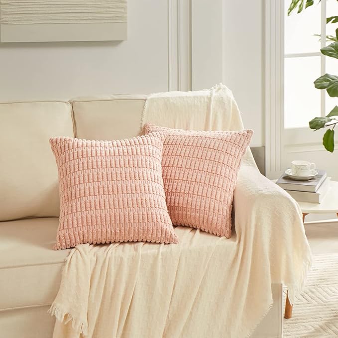Fancy Homi 4 Packs Decorative Throw Pillow Covers for Living Room Couch Bed, Modern Farmhouse Boho Home Décor Accent Cushion Case, 22" x 22" (Pack of 4), Blush Pink