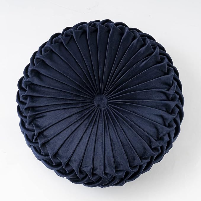 vctops Solid Velvet Seat Cushions Round Floor Pillows Thicken Chair Cushions Pleated Chair Pads Seat Pad Throw Pillows for Bedroom Living Room (Navy,Diameter 15")