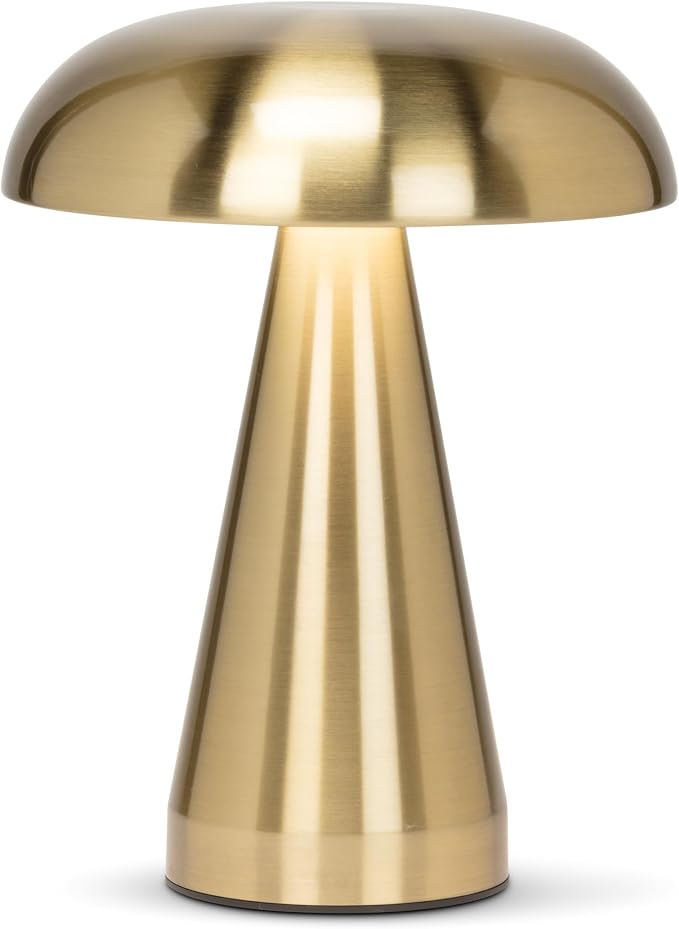 Abbott Collection Trilite Cordless Mushroom LED Table Lamp, Rechargeable Light - Metal, Gold (8 inches)