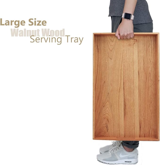 22"x14" Large Black Walnut Rectangle Ottoman Serving Tray | Solid black walnut wood, Rectangle with built-in handles. Classic decorative serving tray serve coffee, tea & home decor
