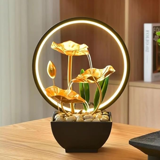 TiCin USB Powered Tabletop Fountain with Natural Rocks and LED Ring Lights, Tabletop Humidifier, Humidifier for Bedroom, Home and Office Decor