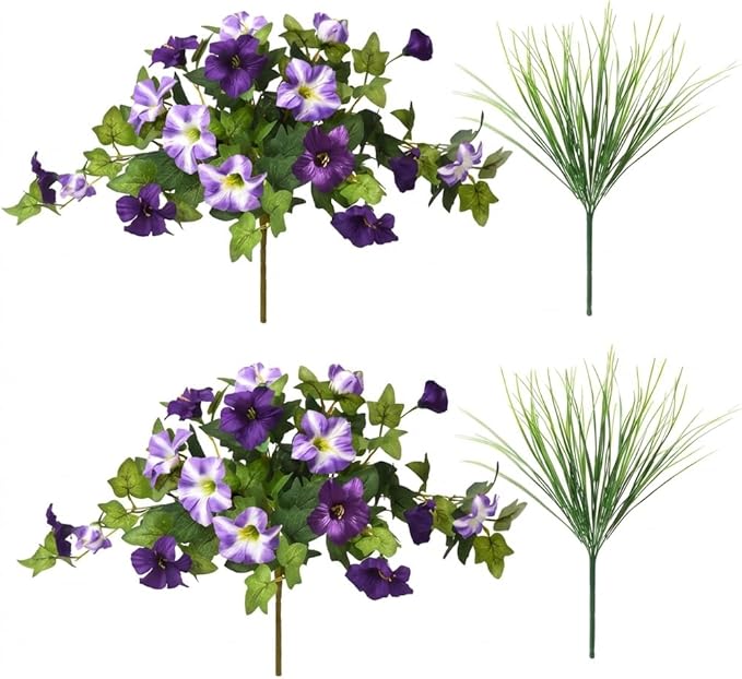 Waipfaru Artificial Plants & Flowers, 4 Bundles UV Resistant Fake Plants Artificial Flowers Outdoors, Realistic Faux Petunias Fake Plants for Home Outside Garden Balcony