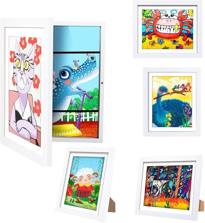 2-Pack Kids Art Frames - Changeable, 8.5x11 White Rows Picture Frame for Kids Artwork That Open,Display Children Art Projects,With Storage (White)