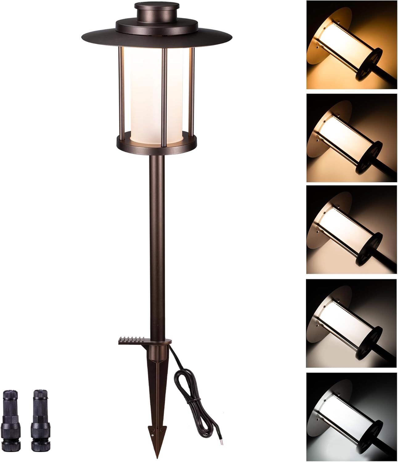 Low Voltage Pathway Lights - 2700K/3000K/3500K/4000K/5000K Selectable Landscape Path Light Wired, 12V IP65 Waterproof Walkway Lamp, Lantern Shape LED Aluminum ORB for Outdoor Yard Garden