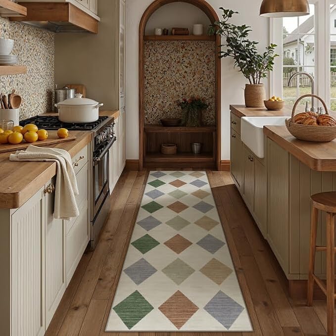 PureCozy Checkered 2x8 Runner Rug for Hallways Machine Washable Long Carpet Non-Slip Low Pile Modern Soft Indoor Accent Throw Rugs for Entrance Kitchen Bedroom Dining Laundry