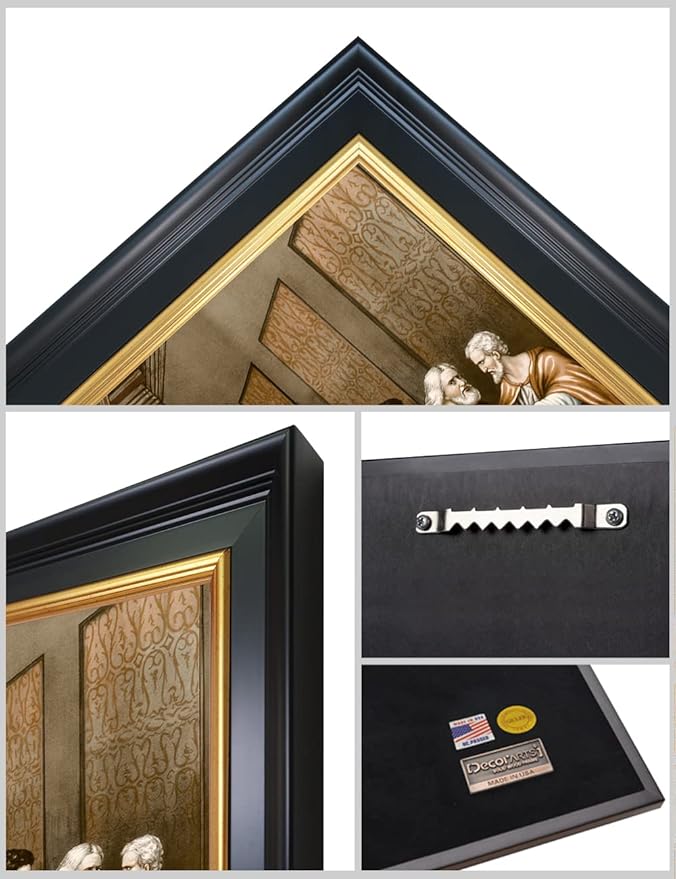 DECORARTS - The Last Supper by Leonardo Da Vinci Giclee Reproducation, Giclee Prints Acid Free Cotton Canvas with Matching Black Gold Solid Wooden Frame. Total Framed Size: 27" W x 15" H