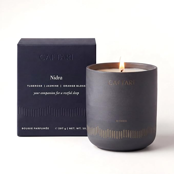 CAFTARI Nidra Scented Candle for Women & Men | Jasmine, Tuberose & Neroli | Non Toxic Candle | Premium Soy Coconut Wax Blend | Vegan Aromatherapy | Elegant Ceramic Jar | Luxury Gift | 10.5 oz