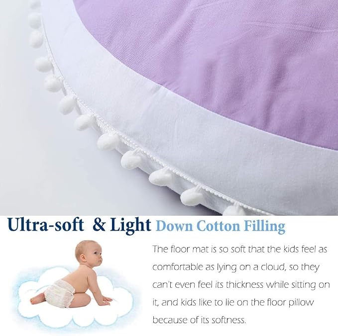 Large Floor Pillow Kids Round Floor Cushion Seating Purple | 35 inches Big Circle Pillow, Round Floor Pillows Seating for Children, Oversized Mat for Reading Nook Teepee Playroom