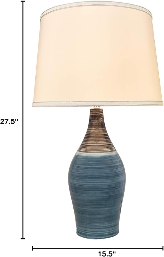 Aspen Creative 40185-11, 27-1/2" High Transitional Ceramic Table Lamp, Brown & Blue and Hardback Empire Shaped Lamp Shade in White, 15-1/2" Wide