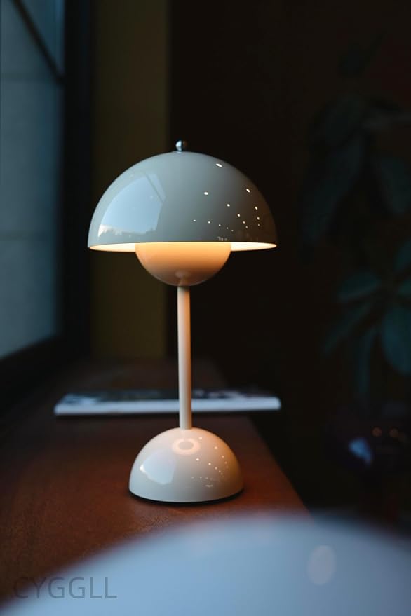 Modern Flower Bud Lamp 12" Cordless Touch Lamp Dimmable 2600mAh Rechargeable Desk Lamp Nordic Minimalist Mushroom Lamp Nightstand Bedside Lamp for Bedroom Living Room(Cream Grey) No Reading Light