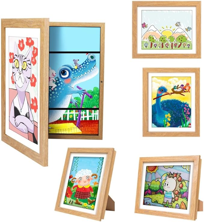 [4-Pack] Kids Artwork Frames Changeable - Kids Art Frame,Front Opening Holds 150,Children Art Projects Kids Art Frames,10x12.5 Picture Frame for Display Kid Art Work,With Storage(Wood)