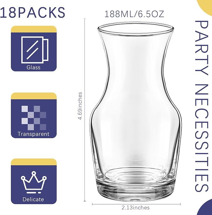 Remagr 18 Pack Single Serving Wine Carafe Glass Small Mini Carafe Individual Wine Refill Decanter for Dinner Parties Tastings Bars Restaurants (6.5 oz)