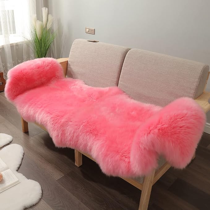 LLB Genuine Sheepskin Area Rug Wool Rug Fur Carpet Fluffy Shaggy Fur Rug for Living Room Kids Bedroom Real Sheepskin Throw Lambskin Rugs Sofa Mat Chair Seat Covers (Pink, 2 x 6 ft Sheepskin)