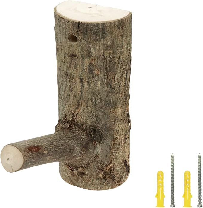 2Pcs Real Wood Tree Branch Wall Hook,Thickness 5cm-6cm with Screw | Farmhouse Rustic Decorative Wooden, with Bark Trunk