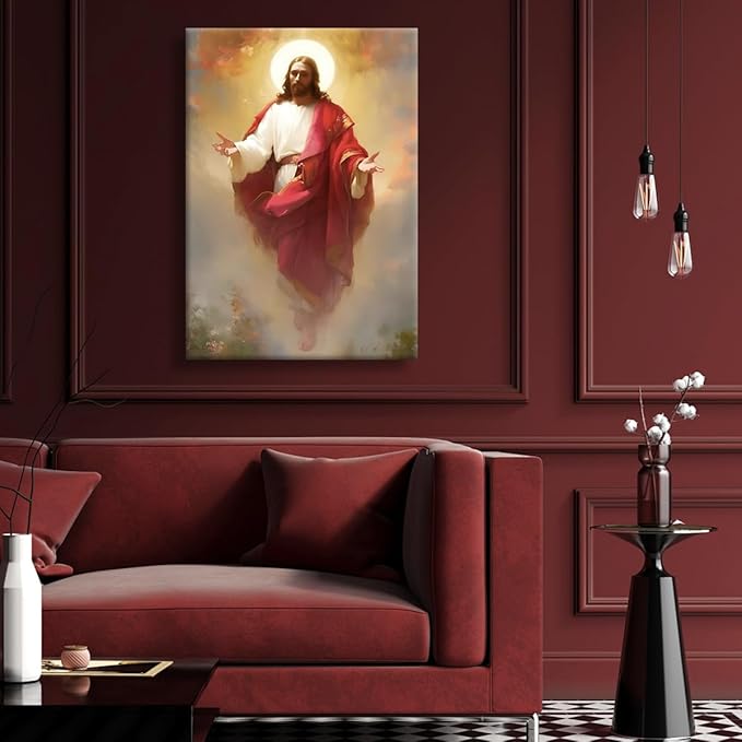 Eysintum Framed Jesus Christ Ascension Wall Art Christian Religious Canvas Print Faith Home Decor Spiritual Poster for Living Room Church Prayer Room Ready to Hang 24x36in