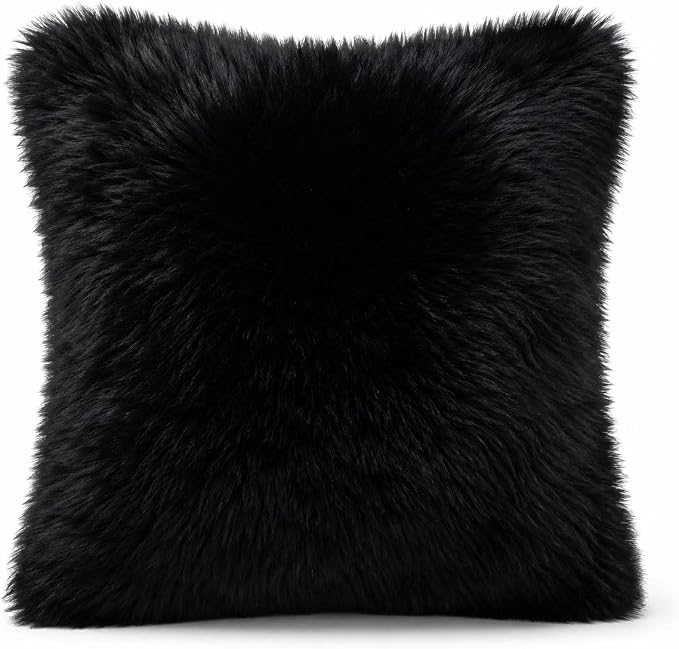 Luxury Soft Fur Sheepskin Fleece Cushion Cover Pillowcase Decorative Throw Pillows Covers, No Pillow Insert, 1pc (Inky Black, 18"×18")