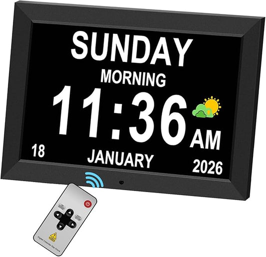 LXBYJKJ 10 Inch Digital Clock with Day and Date for Elderly Alzheimer's Clock Customizable Alarms 3 Display Modes Large Font Alarm Clock for Seniors Auto DST