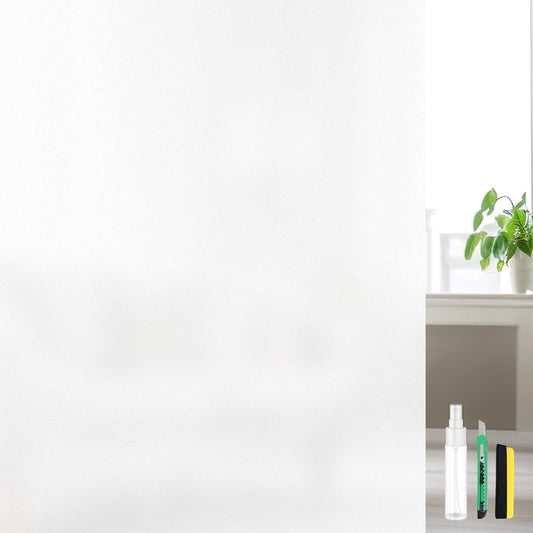 Window Privacy Film, Frosted Glass Static Cling Non-Adhesive Window Cover For Bathroom UV Sunlight Blocking Heat Control For Home Decorative Frosting Pure Matte White Size 17.5 x 157.4 Inches