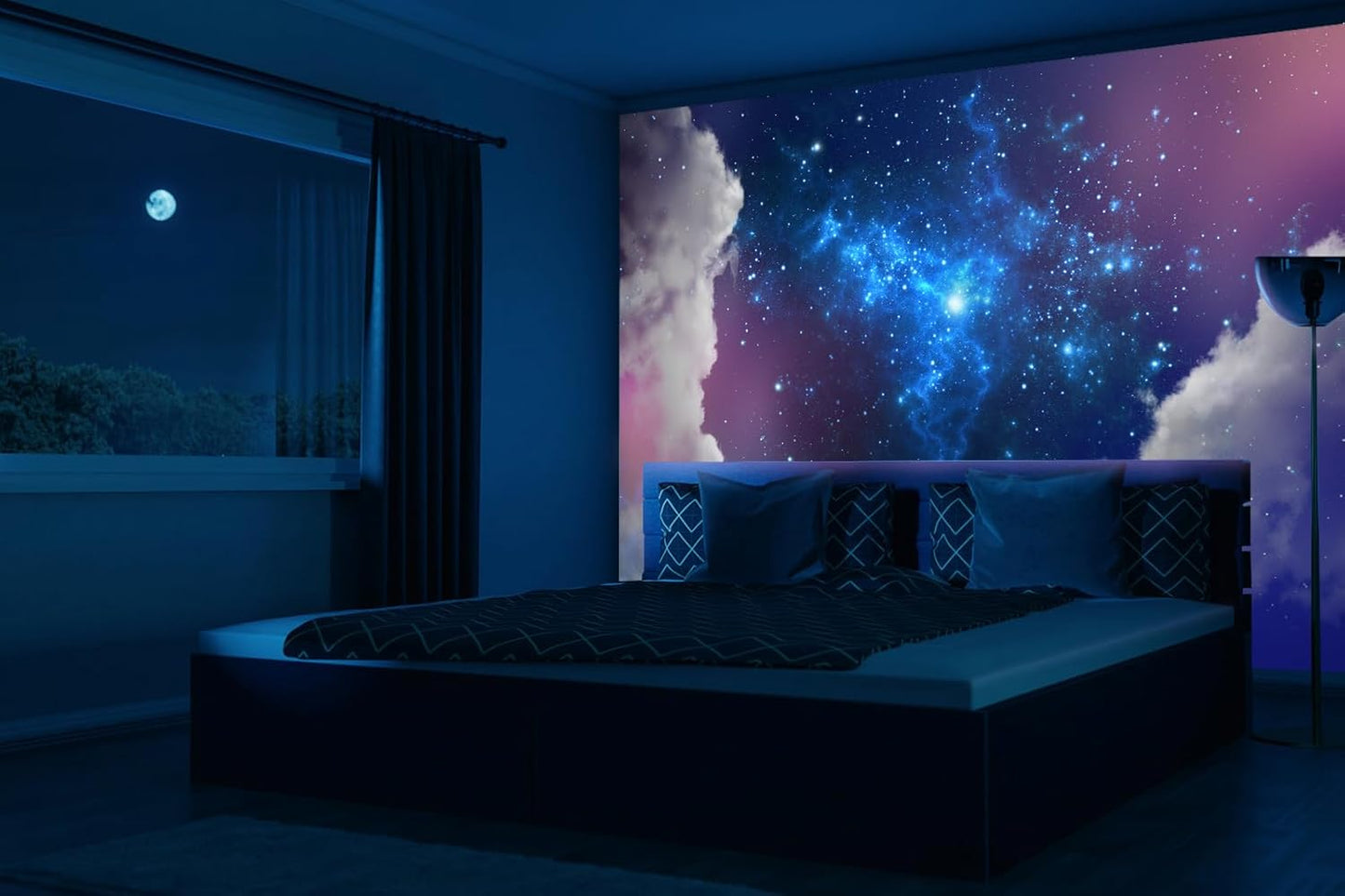 Galaxy Starry Cloud Wallpaper for Ceiling Purple Starry Sky Wall Mural Living Room Bedroom（Not Peel n' Stick）