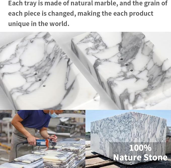 Luxurious Natural Marble Soap Dish Tray Marble Soap Holder Trinket Plate for Bathroom Sink Kitchen Countertop Bedroom Vanity Bathroom Accessory Rectangular (2 Pack)
