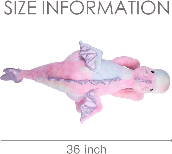 ARELUX Large 36in Cute Dragon Stuffed Animals Plush Toy Soft Colorful Pink Pterosaur Plushie Giant Fuzzy Dinosaur Pillow Plushies with Wings Cuddly for Friends Family Member