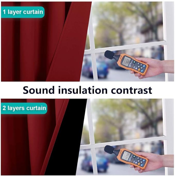 NICETOWN 100% Blackout Curtains with Black Liner Backing, Thermal Insulated Curtains for Living Room, Noise Reducing Drapes for Christmas, Burgundy Red, 55 inches x 86 inches Per Panel, Set of 2