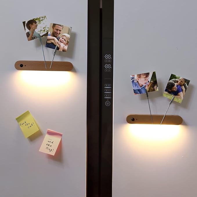 Wooden Motion Sensor Wall Light Magnetic Rechargeable Hallway 2-Pack | Night light warm LED glow, USB C, Detachable design, Tool-free mounting for closets, stairs, cabinets, entryways, home