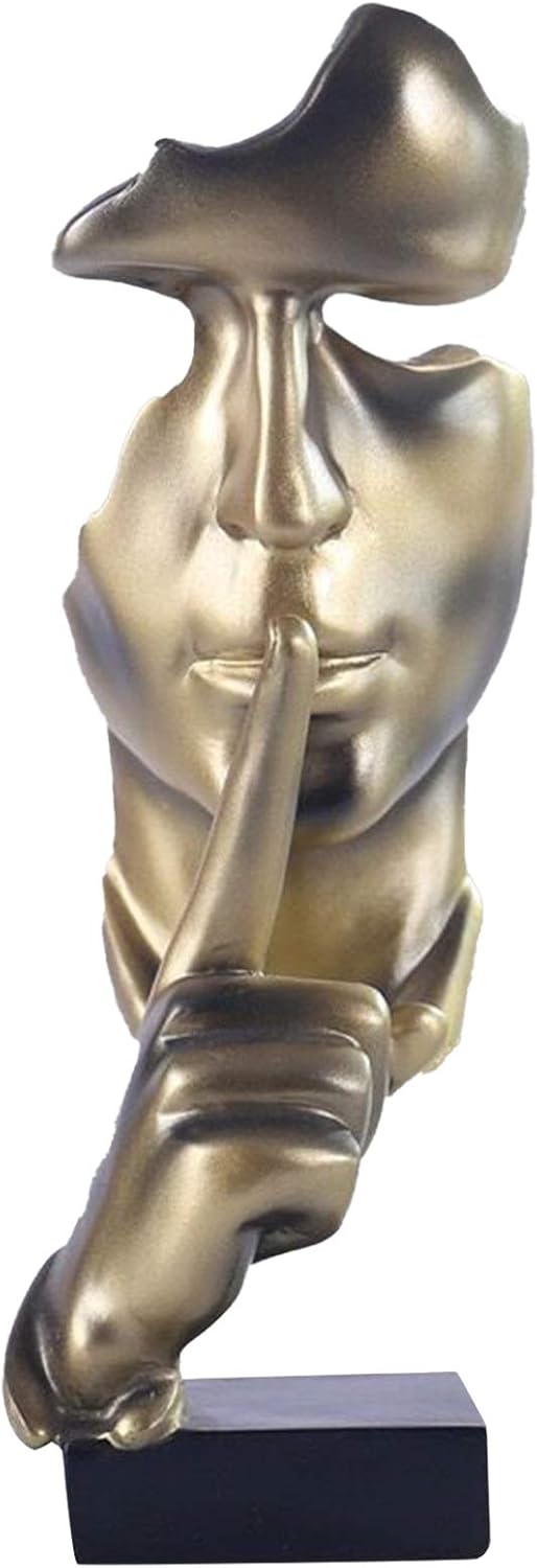 aboxoo Thinker Statue, Silence is Gold Abstract Art Figurine,Modern Home Resin Sculptures Decorative Objects,Table Top Decor for Livingroom Home Decor,Office Study Sculpture,Shh mask Statue(Gold)