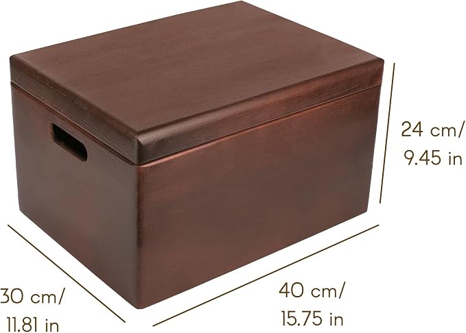 Creative Deco Large Brown Wooden Box Storage with Hinged Lid | 15.8x11.8x9.44in (+-0.5) | Keepsake Decorative Gift Box | Acacia-Like Wood Chest Trunk PRODUCT NOT INTENDED FOR 15 YEARS OR BELOW