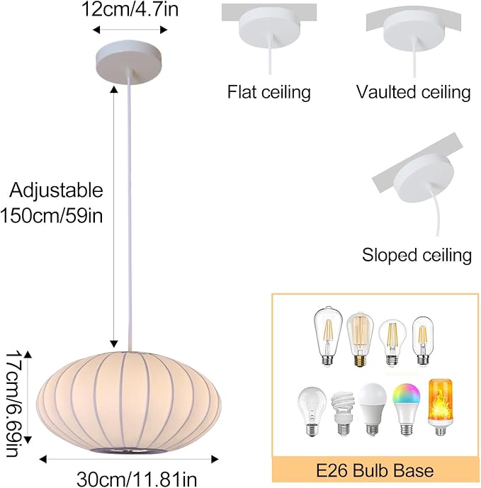Italian Simplicity Style Silkworm Cocoon Pendant Light Post-Modern Single Head Lantern Flat Shape Silkworm Cocoon Lamp White for Caffe House Dining Room Showroom Hollow Hanging Luminaire