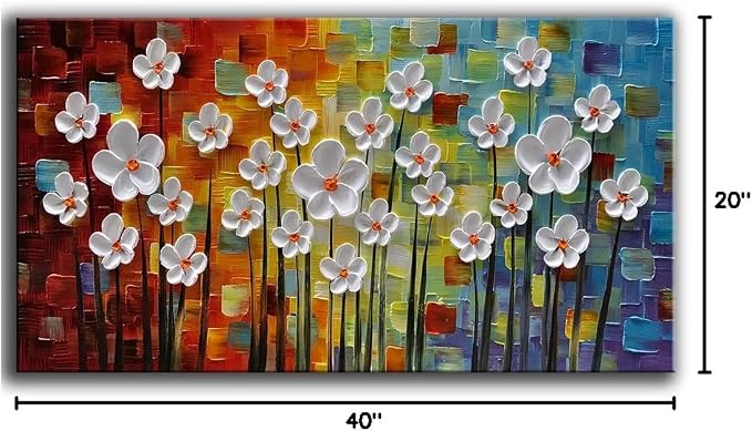 YaSheng Art - Hand painted Contemporary Art Oil painting On Canvas Texture Abstract Flowers Artwork Paintings Home Interior Decor Wall Art wall art for living room Ready to Hang 20"x40"inch