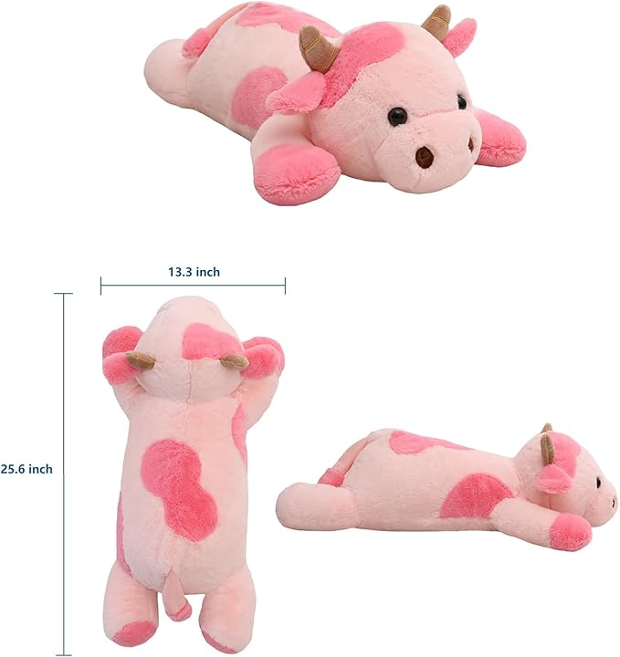 YESGIRL 25.6 inch 5 lbs Cow Weighted Stuffed Animals, Large Weighted Plush Animal, Cute Plush Toy Pillow, Soft Kawaii Plushie Gifts for Adults, Kids, Boys and Girls(Pink)