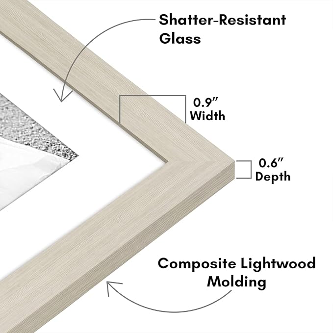Americanflat Set of 7 Picture Frames with Shatter-Resistant Glass - Gallery Wall Frame Set with One 11x14, Two 8x10 and Four 5x7 Frames - Signature Collection - Light Wood