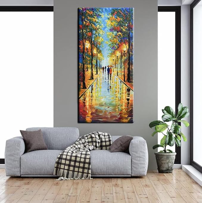 Tyed art- Large Vertical Wall Art ,handpainted Canvas Paintings Landscape Trees,Framed Textured Wall Art,Modern Home Wall art Living room bedroom bedside sofa background Wall Decor , Landscape Artworks Picture 60 by30 inch