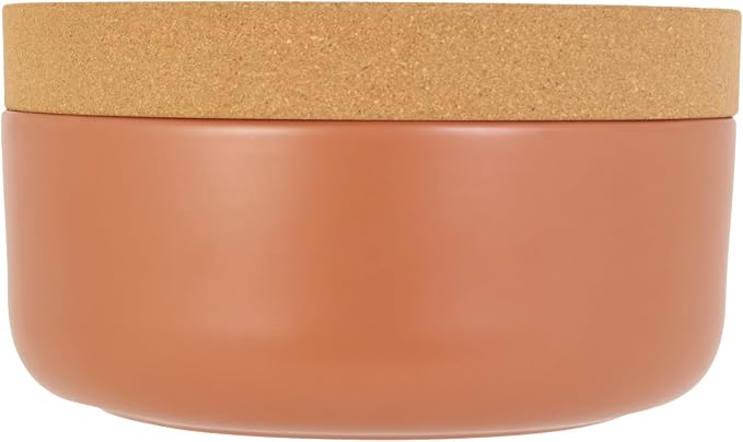 Kamenstein Ceramic and Cork Large Breathable Produce Bowl with Lid, Nautral Cork and Terra Cotta Ceramic, 11 x 11 x 6 Inch