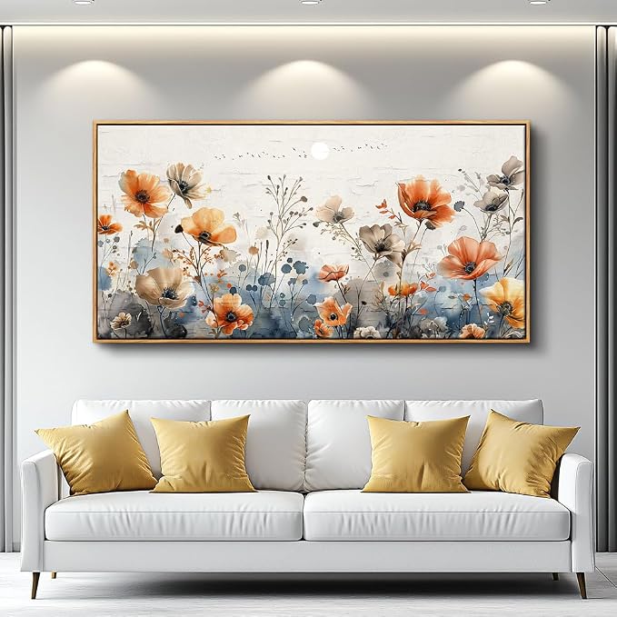 QIYILEXWART Wood Framed Large Wall Decor For Living Room Canvas Wall Art For Office Wall Decoration For Bedroom Flower Bush Paintings Farmhouse Pictures Artworks Home Decor Ready To Hang