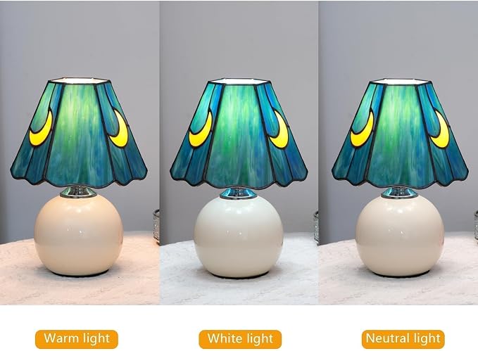 Tiffany Style Moon Mushroom Stained Glass Table Lamp Sea Blue Small Table Lamp Bedroom Bedside lamp Living Room Dining Room Office Decoration Desk lamp Home Decoration Creative Gift Scene Prop