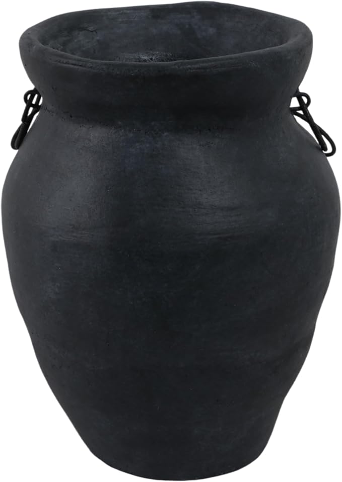 10x8 Rustic Terracotta Vase with Chain, Black