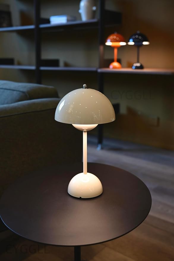 Modern Flower Bud Lamp 12" Cordless Touch Lamp Dimmable 2600mAh Rechargeable Desk Lamp Nordic Minimalist Mushroom Lamp Nightstand Bedside Lamp for Bedroom Living Room(Cream Grey) No Reading Light
