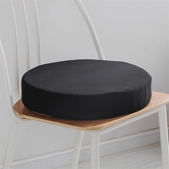 Reyox Thicken Cotton Linen Chair Cushion, Non Slip Seat Cushion for Recliners, Armchairs 2" Thick Round Black 18" x 18"